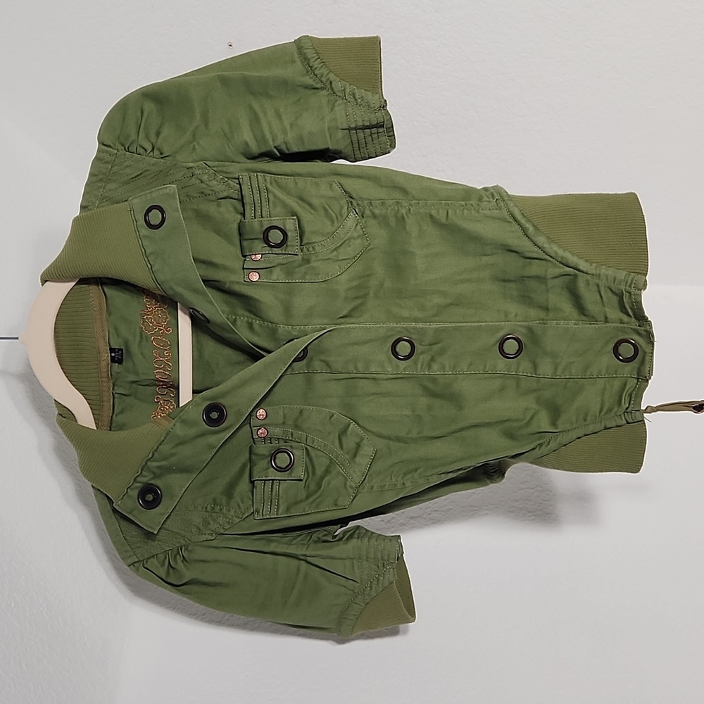 XOXO Olive Green Button Jacket Sz.S Sleeve Crop